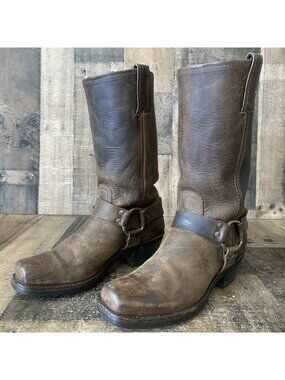 Frye 700 Buckle Harness Brown Square Toe Boots Womens 8 M